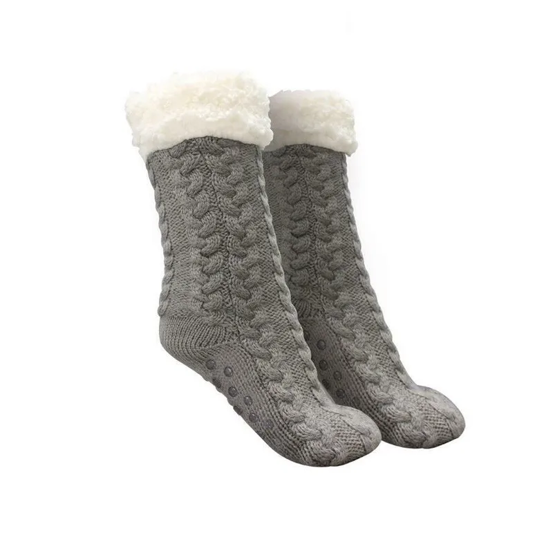 Huggle Slipper Socks Ultra-Plush Fleece Anti-Slip Grips Winter Warm High Socks Women Thick Thermal Brushed Alpaca Wool Slipper