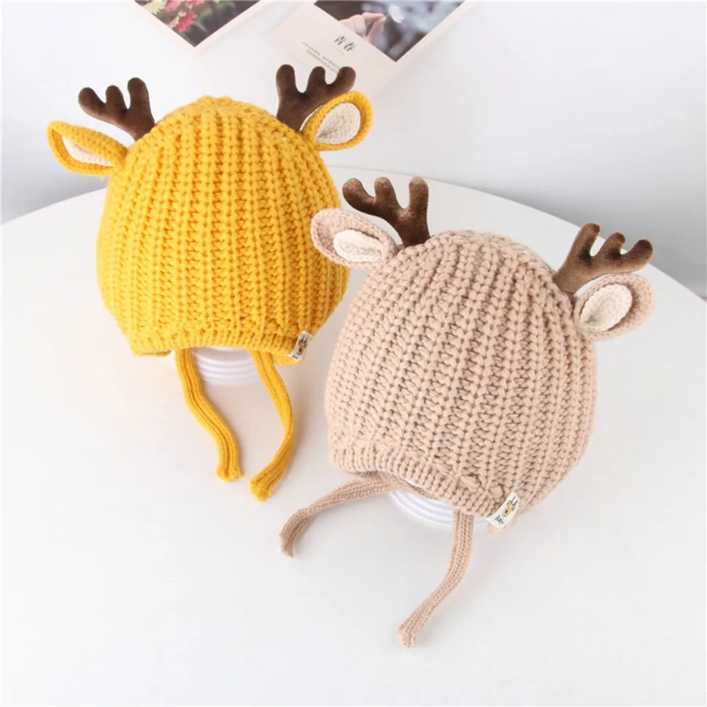 Christmas baby photography props hat Toddler Girl&Boy Baby Christmas Cartoon Deer Winter Crochet Knit Hat Beanie Cap шапка