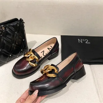 

Women's shoes spring and autumn British style leather shoes high quality Muller shoes low heel single shoes fashion