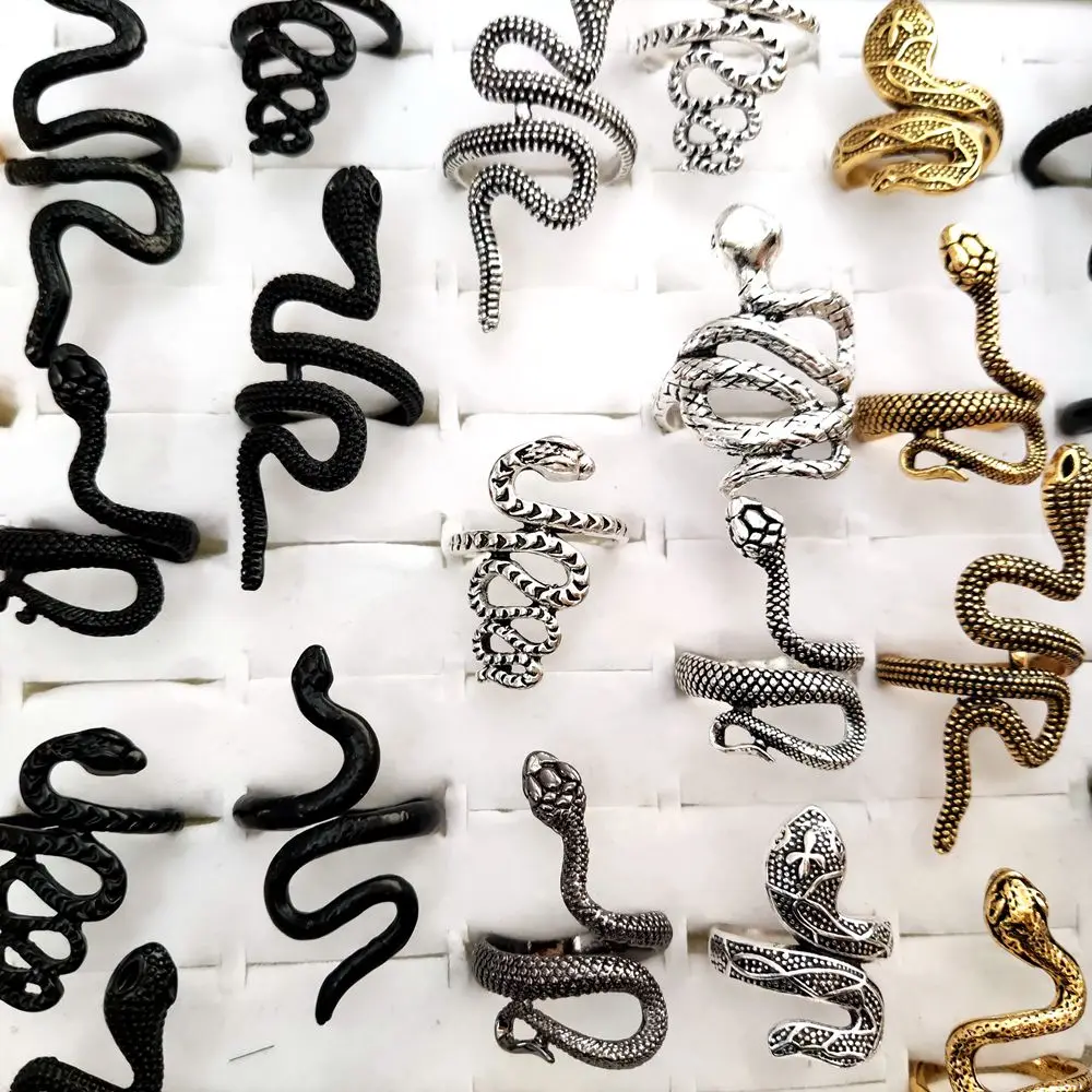 100pcs/lot Antique Punk Style Animal Snake Ring Gold Plated Silver Plated Black Hip hop Rock Fashion Ring Party Jewelry 3