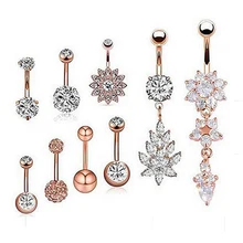 9 шт./компл. стальной пупок пирсинг сексуальный пупок пирсинг пупка кольца серьги ювелирные изделия для пирсинга тела розовое золото