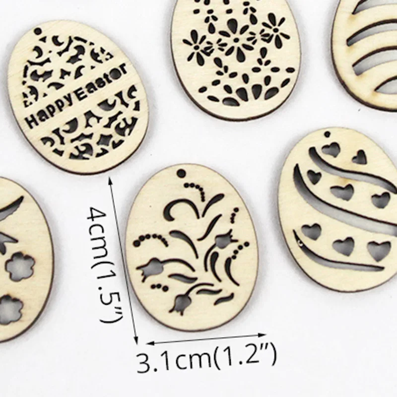 

25pcs wooden Easter eggs slice Easter decorations for home DIY egg chips pendant ornament happy Easter party gift supplies