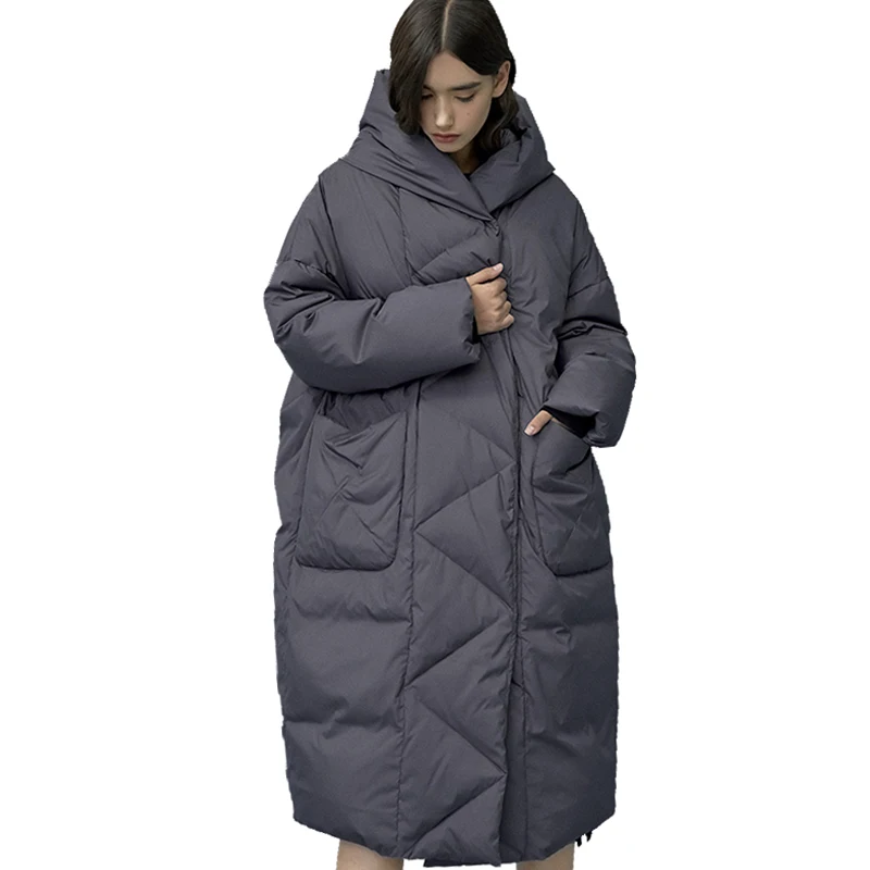

2019 New winter Outwear Women Oversize White Duck X-Long Down Warm Jacket in Hooded Fashion Cocoon Parkas Plus size 7XL design