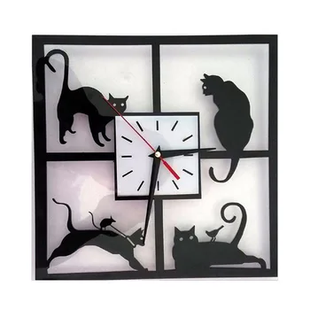 

Creative Cartoon Cute Cats Wall Clock Home Decor Watch Tail Cat Picture Decal Sticker, Non-ticking, Silently Sweep