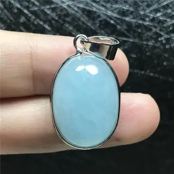

Real Natural Blue Aquamarine Necklace Pendant Jewelry For Woman Man Oval Stone Crystal 23x17x9mm Beads Silver Gemstone AAAAA