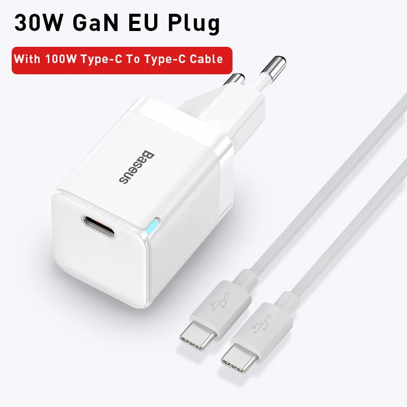 airpods usb c Baseus GaN3 Phone Charger PD 30W Quick Charge USB C Charger Support PD3.0 QC3.0 Fast Charging For iPhone 13 12 X Pro Max Tablets 65 watt charger mobile Chargers