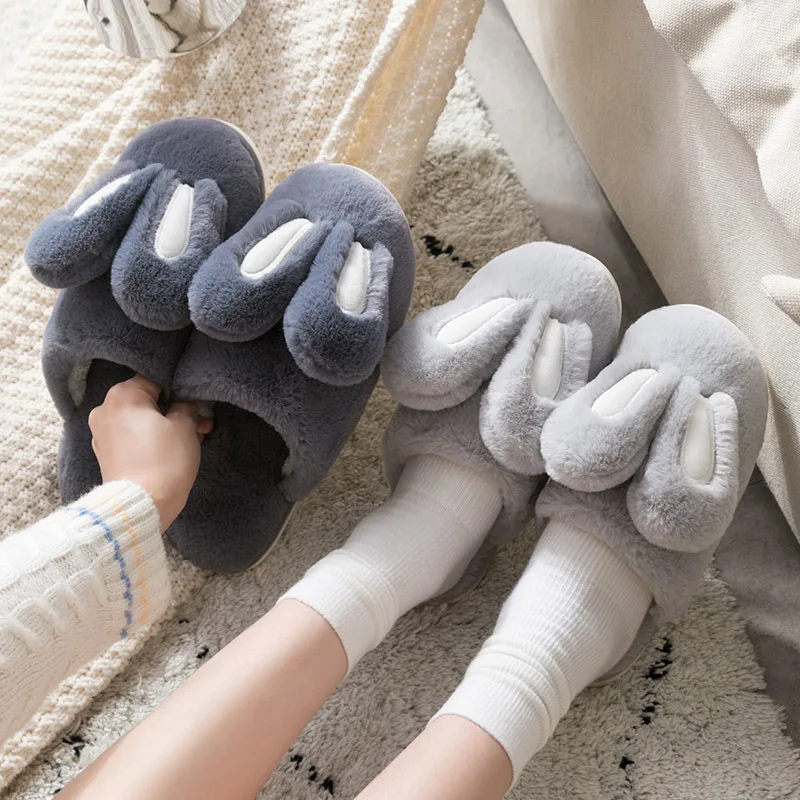 

Coslony Men Slippers Indoor Flip Flops Winter Warm Rabbit Cute Platform Silent Non-slip Home Shoes Man Slides Flat Casual