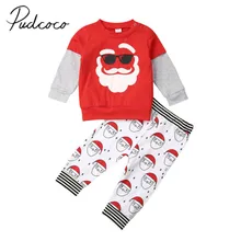 Коллекция года, весенне-осенняя одежда для малышей, для маленьких мальчиков и девочек, Рождественский свитер с длинными рукавами и изображением Санты, штаны, одежда, От 1 до 6 лет