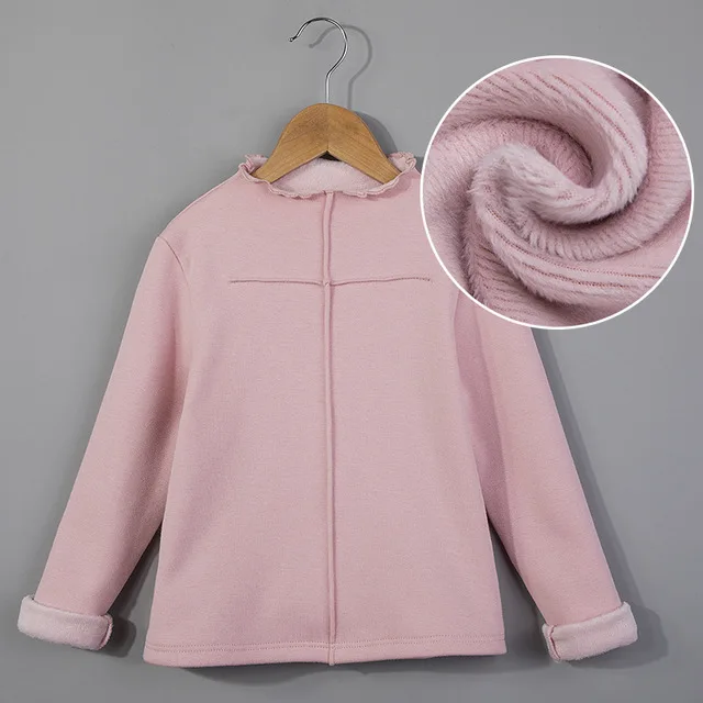 Плотные теплые футболки с длинными рукавами для девочек; сезон осень-зима; блузки на подкладке для больших девочек; топы для девочек с оборками и воротником; DQ987 - Цвет: winter fleece pink