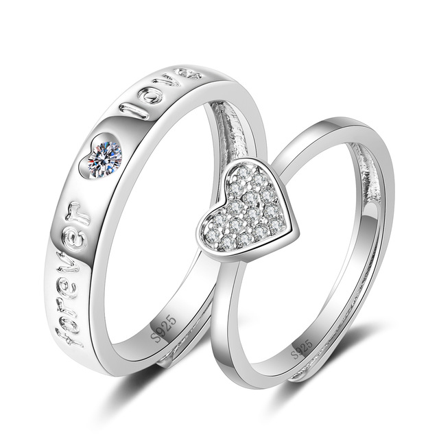 Pcs Lover Couple Zircon Adjustable Rings Love Rhinestone Opening Ring For Men Women Wedding Engagement Romantic Jewelry Gifts
