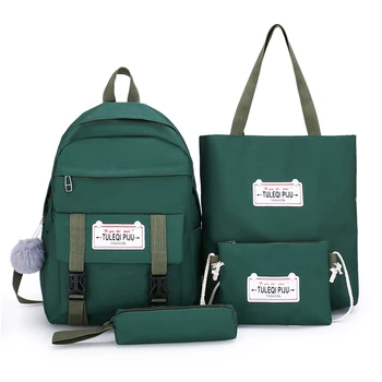 

Durable Canvas Preppy School Bag Set For Kids Soft Fabric Girls School Backpack Fashion Casual Youth College Shoulder Bag Purse