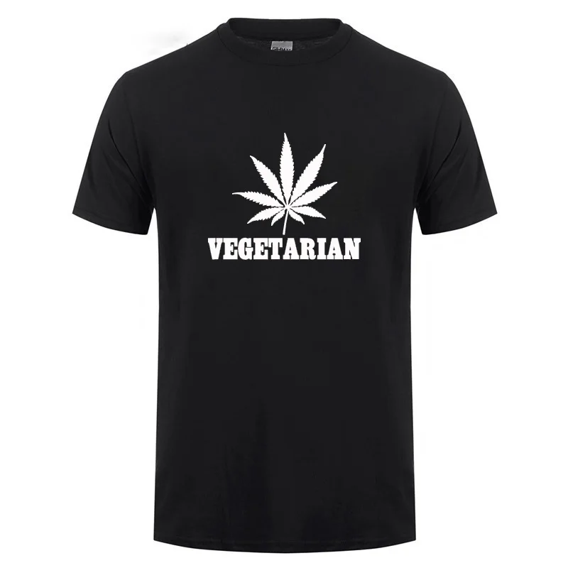 Vegan Вегетарианская Подарочная футболка для мужчин, мужская футболка с изображением животных, Мужская футболка с зелеными листьями конопли, забавная футболка с коротким рукавом - Цвет: Black