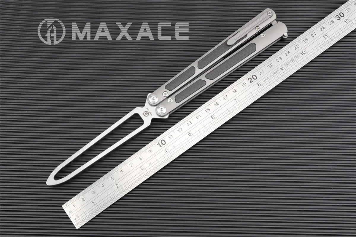 Ножи maxace Пакт тренировочный нож-бабочка нож KVT Керамический шарикоподшипник M390 TC4+ CF Титан jilt не острый Подарочный мешок