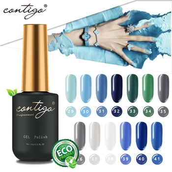 

CONTIGO Gel Varnishes for Nails Semipermanent uv Color Gel Nail Polish Bluesky Set 15ml Rubber Base and top Coat Varnish Hybrid