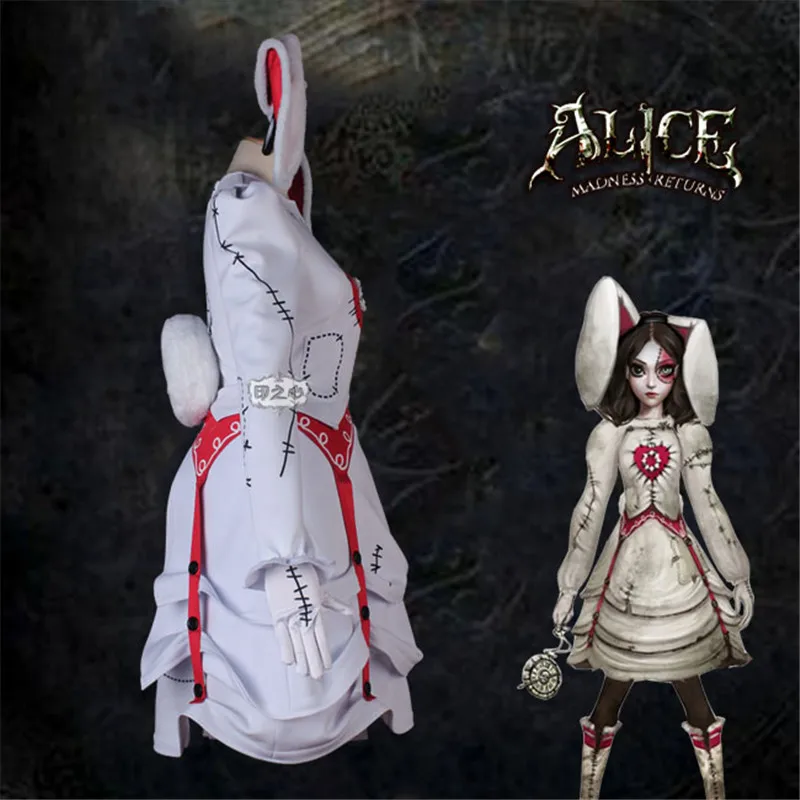 Alice: Madness Returns-disfraz de conejo, vestido de Lolita a la moda,  uniforme con Orejas de conejo, vestido blanco para fiesta de Halloween -  AliExpress Novedad y uso especial
