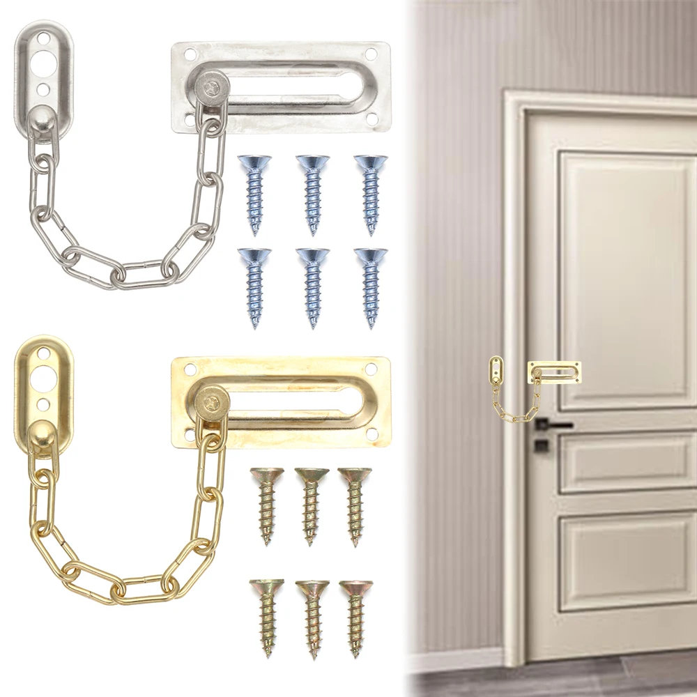 Security Door Chain Brass Slide Catch Durable Door Bolt Strong Safety Guard Hardware Restrictor Lock Latch Slide Security Chain