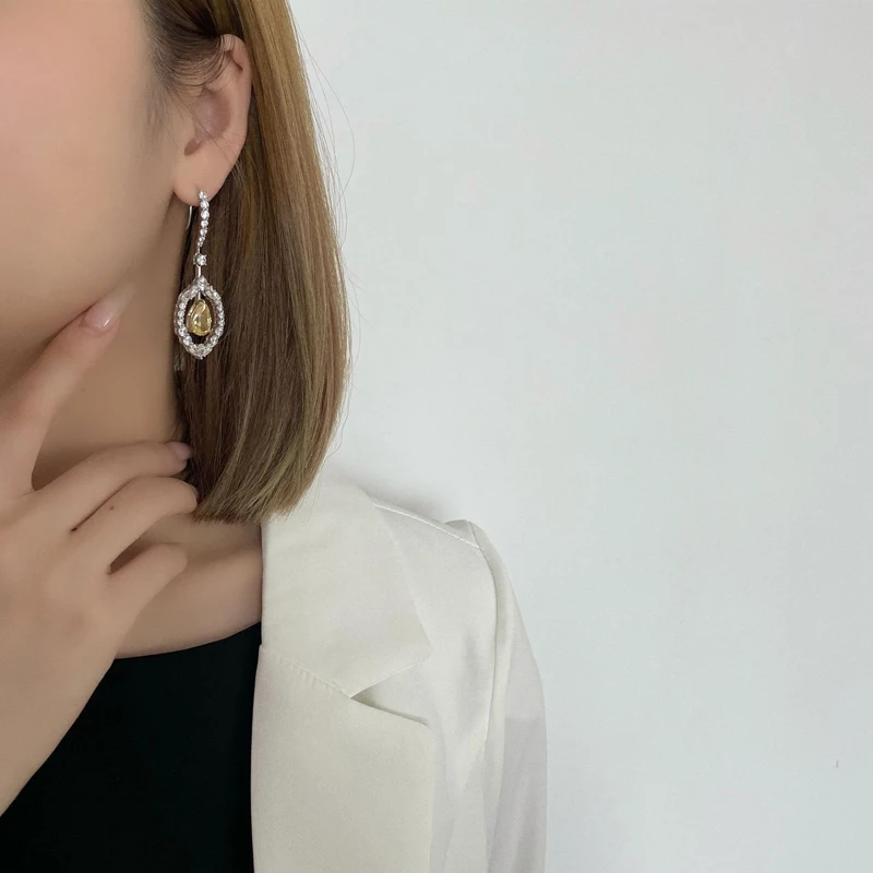 OEVAS 100% 925 Sterling Silver 8*12mm Water Drop Yellow High Carbon Diamond Drop Earrings For Women Sparking Party Fine Jewelry