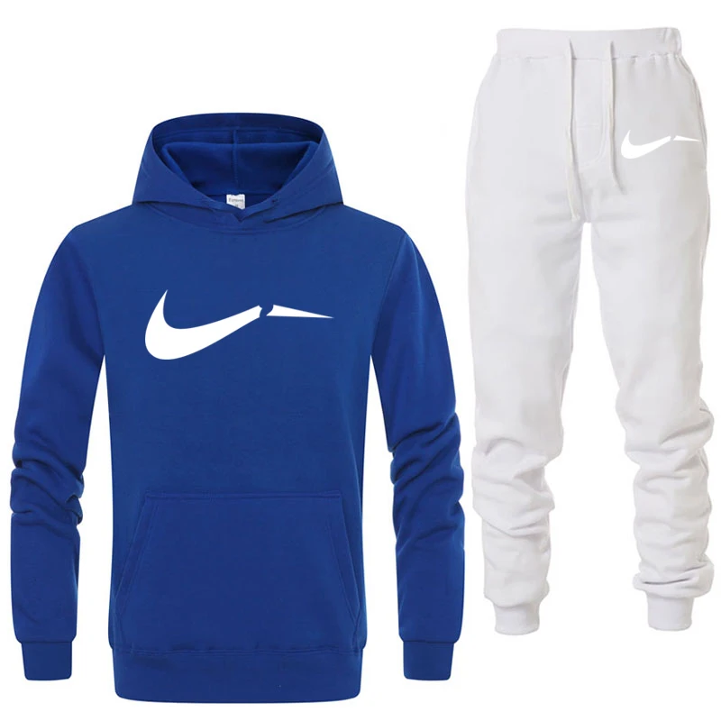 blue white Новинка, мужская спортивная одежда, толстовки, штаны, комплект, весенний спортивный костюм, одежда, повседневный спортивный костюм, мужские толстовки, пальто, мужские джоггеры, уличная одежда - Цвет: blue white