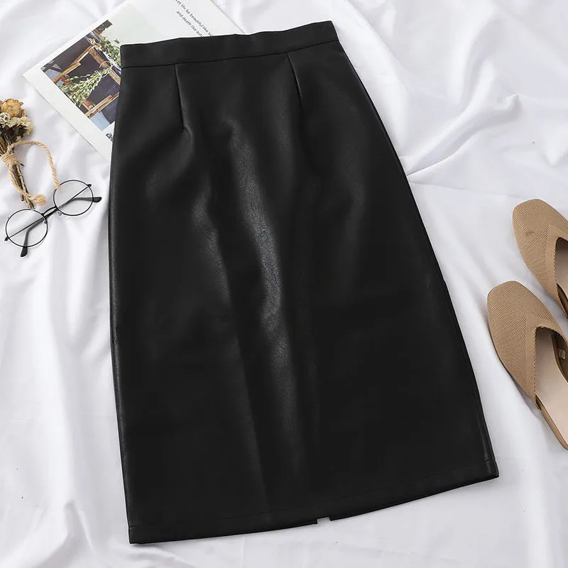 Женская юбка миди из искусственной кожи, Осень-зима, Женская посылка на бедрах спереди или сзади, сексапильная юбка-карандаш размера плюс