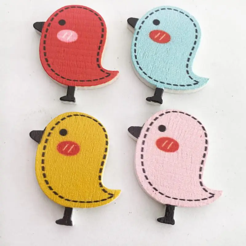 3PCS Small non-porous flat supply wooden cartoon bird painted wood buttons garment accessories 4 colors | Дом и сад