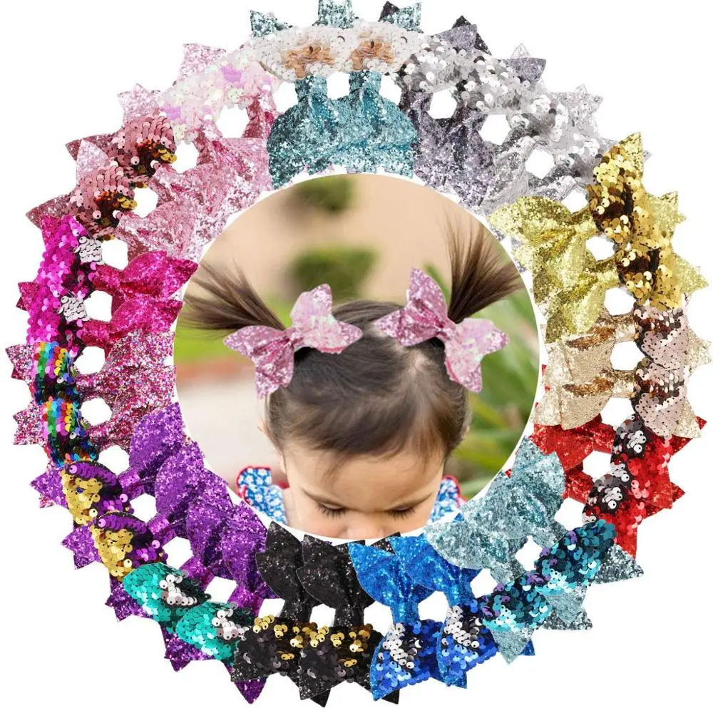 

30Pcs Glitter Hair Bows Clips 4 Inch Bunt Sequins Hairclips Alligator Clips Boutique Hair Accessories For Baby Girls Teens Kids