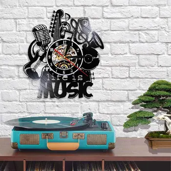 

Music Gramophone Record Hanging Clock Hollow Creative Retro Style Wall Clock Led Luminous Wall Clock
