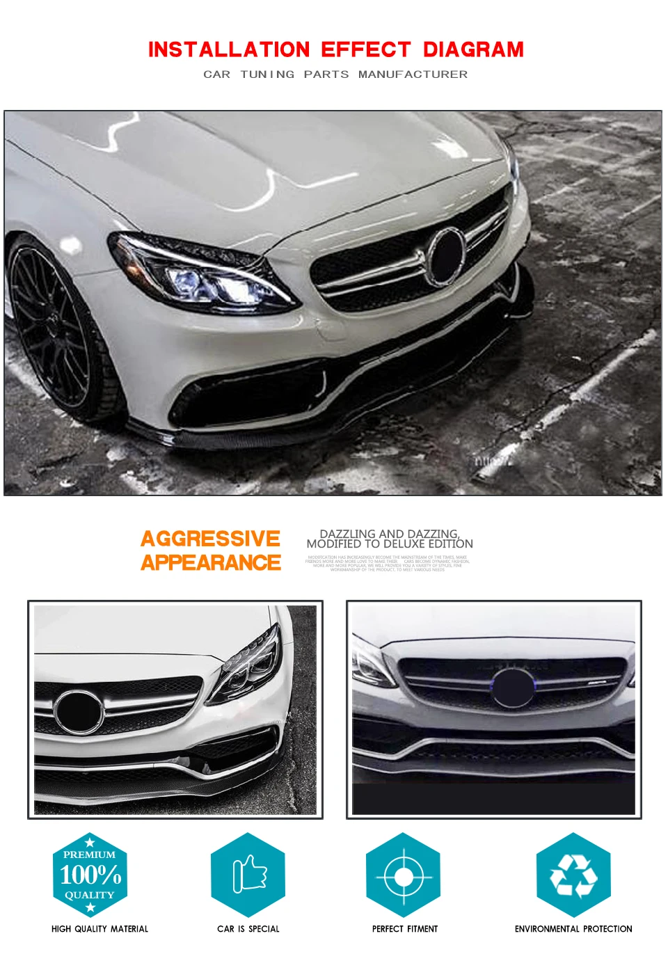 W205 C63 AMG углеродное волокно автомобиля передний бампер спойлер сплиттеры для Mercedes-Benz W205 C63 AMG 4 двери