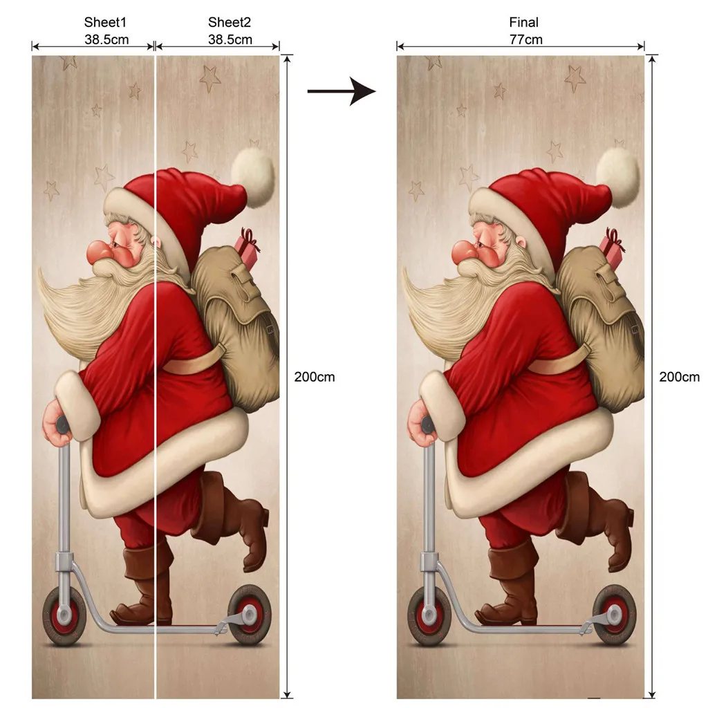3d сантас Клаус Печать Наклейки на дверь s рождество креативный стикер на дверь стекло окно наклейка s деревянная дверь наклейка на стену s Настенный декор