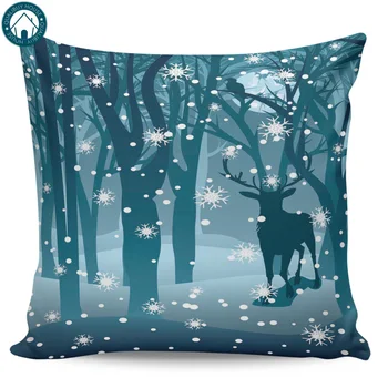 

Elk Snowflake Forest Silhouette Blue Christmas Pattern Pillow Covers Cases Cover Cushion Pillowcase Square Print