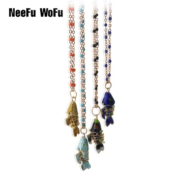 

NeeFuWoFu Stainless steel chain necklacess Nationality Fashion Fish sinker Pulsera de piedra Mujer de Bohemia Bangle Jewelry