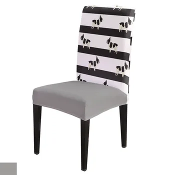 

Black White Stripes Dog Bulldog Spandex Elastic Dining Chair Slipcover Removable Kitchen Seat Case Stretch Chair Cover Banquet