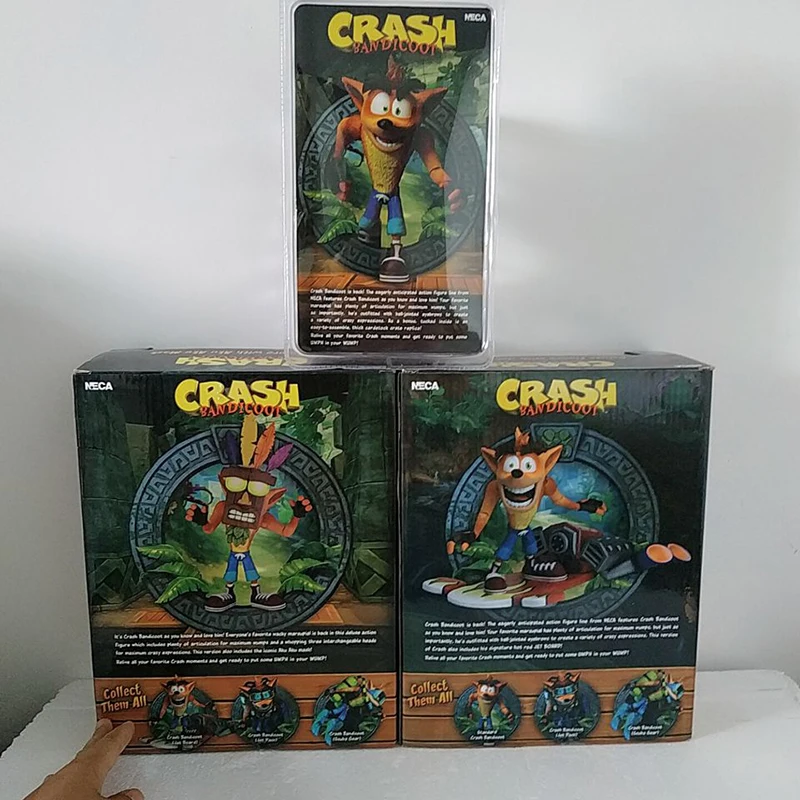 

15cm-18cm NECA Original Game Crash Bandicoot Series Aku Aku Mask&Bandicoot& Jet Board Action Figure Model Toys Doll For Gift