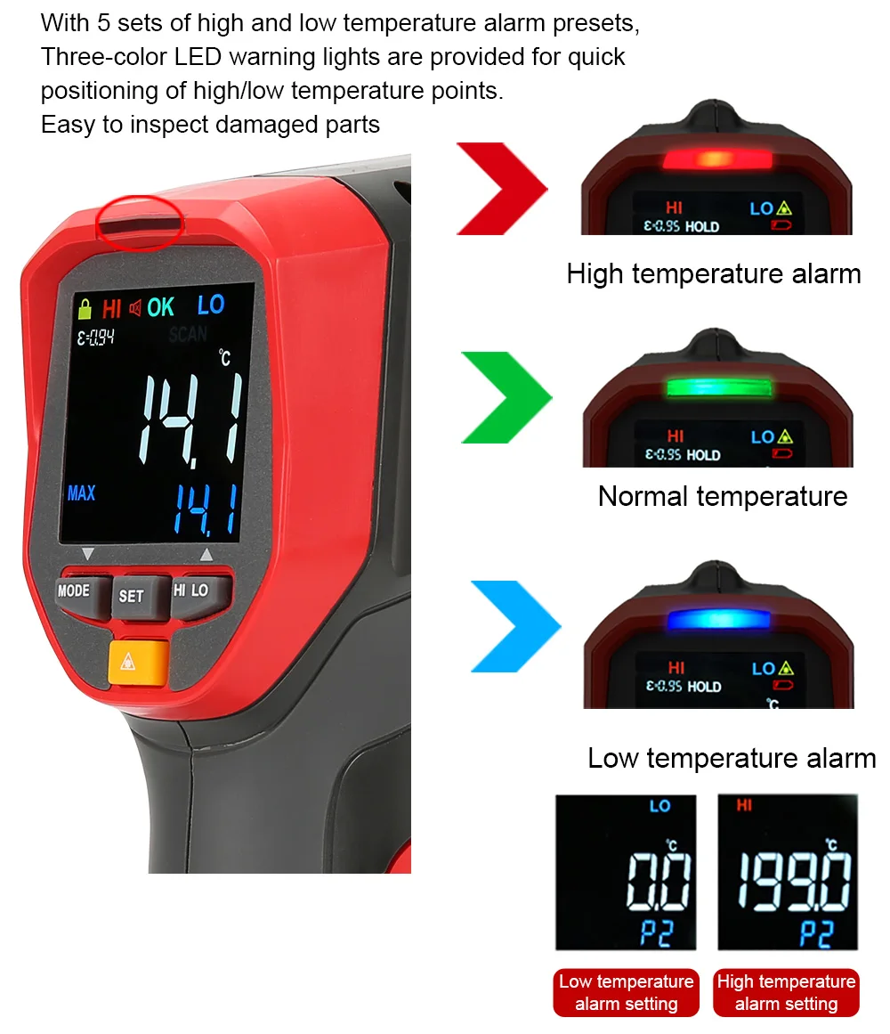 UT302A+ Бесконтактный инфракрасный термометр для измерения температуры LCDdisplay с лазером высокой точности, Температура imager Температура пистолет гигрометром Декоративные Часы Инфракрасный термометр для измерения температуры