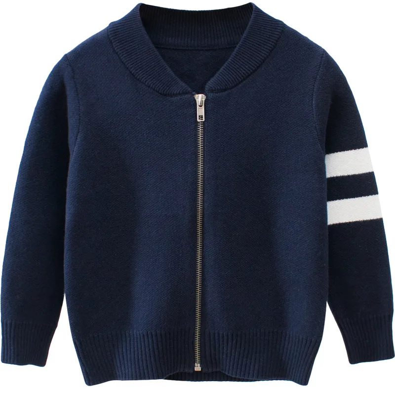 

Children's Autumn Winter Long Sleeve Sweaters Kids Zipper Navy Blue Striped Casual Jacket Boys and Girls Preppy Style Sweater