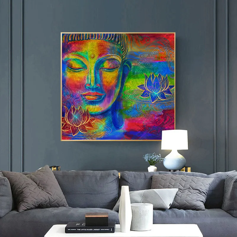 

Abstract Colorful Buddha Statue Canvas Art Painting Posters and Prints on the Wall Art Buddha Picture for Living Room Home Decor