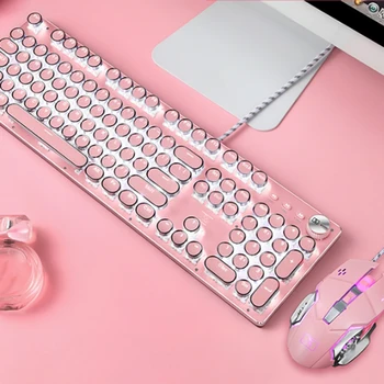 

Mechanical Gaming Keyboard and Mouse Combo, 104-Key Wired USB Metal Panel Round Keycaps Laptop Keyboard Suitable