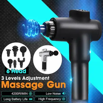 

4200 r/min Therapy Massage Guns Gears Muscle Massager Pain Sport Massage Machine Relax Body Slimming Relief 6 Heads LCD Display
