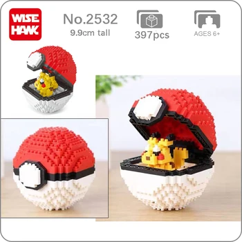 

Weagle Pocket Monster Red Ball Pikachu Animal 3D Model 397pcs Small Mini Diamond Blocks Bricks Building Toy for Children no Box