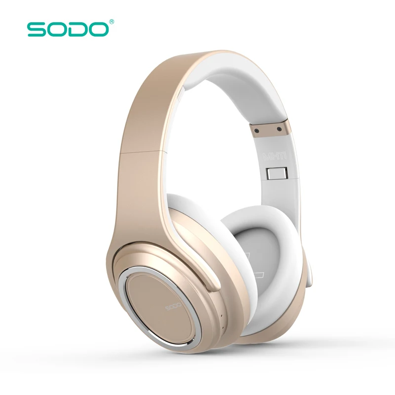Gold SODO MH11 Bluetooth наушники Колонки 2 в 1 складные NFC HiFi беспроводные Накладные наушники V5.0 с микрофоном Поддержка TF карты FM - Цвет: Gold