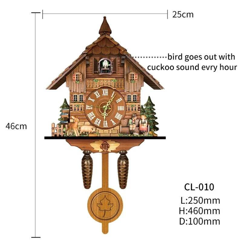 Wall Clock German Black Forest Cuckoo Clock Retro Nordic Style Wooden Cuckoo Wall Clock Vintage Nordic Style Wall Alarm for Home wall clock