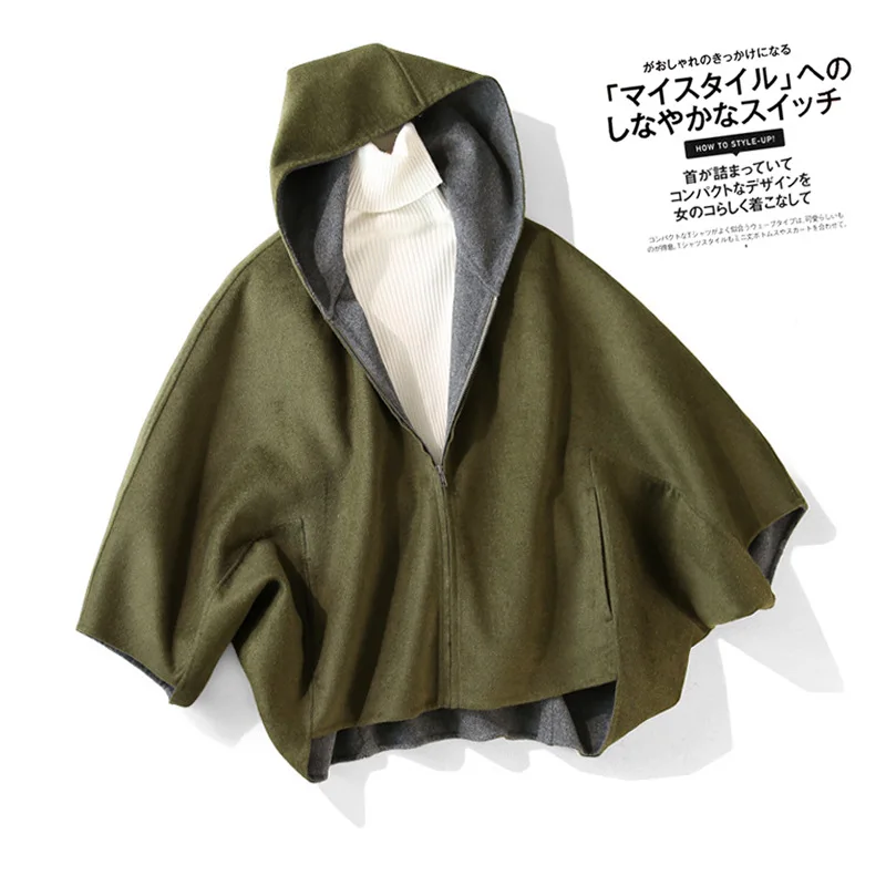 

Shuchan 80% Wool Cloak Solid Hooded Zipper High Street 2019 Winter Warm Fleece Jacket Warm Woman Designer Women High Quality