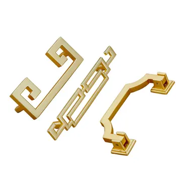 

Zinc Alloy Brushed Gold Copper Color Handle Cabinet Drawer Pull Knob Door Pull Artistical Chinese Style Furniture Hardware