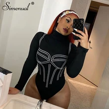 Simenual Black Skinny Bodycon Women Bodysuits Long Sleeve Fashion Spring 2020 One Piece Romper Casual Slim Printed Bodysuit Simenual Black Skinny Bodycon Women Bodysuits Long Sleeve Fashion Spring 2020 One Piece Romper Casual Slim Printed Bodysuit