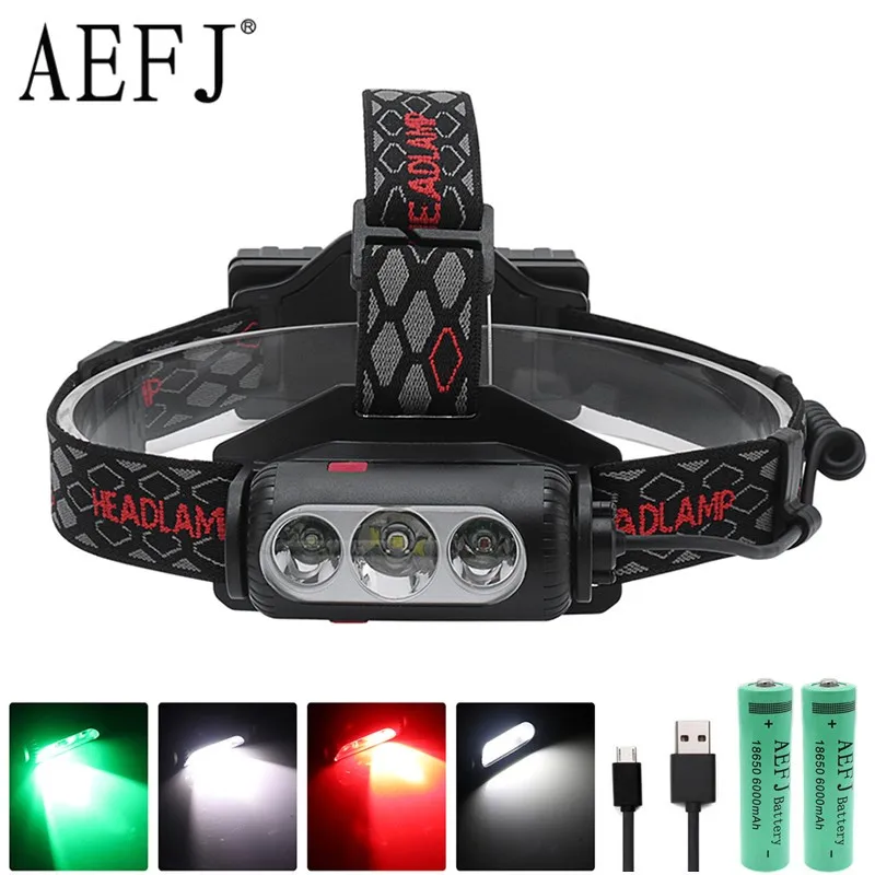 

New Rotating strong COB T6 XPE LED Headlight Green Red Light 8 modes Head Torch 18650 Headlamp Camping Hunting Flashlight