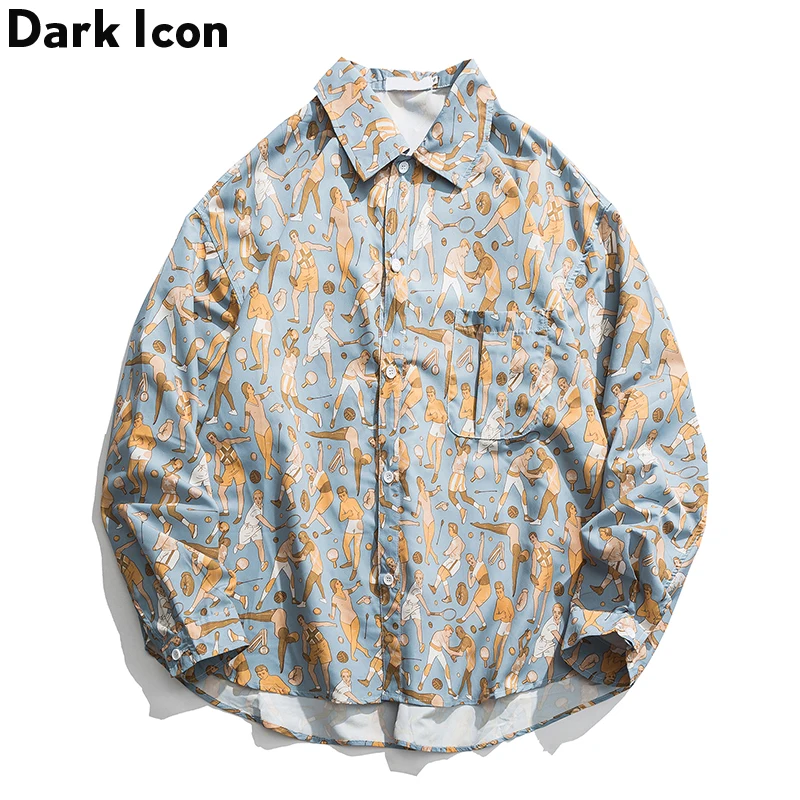 Dark Icon пляжная гавайская рубашка Мужская хип-хоп с длинным рукавом мужские