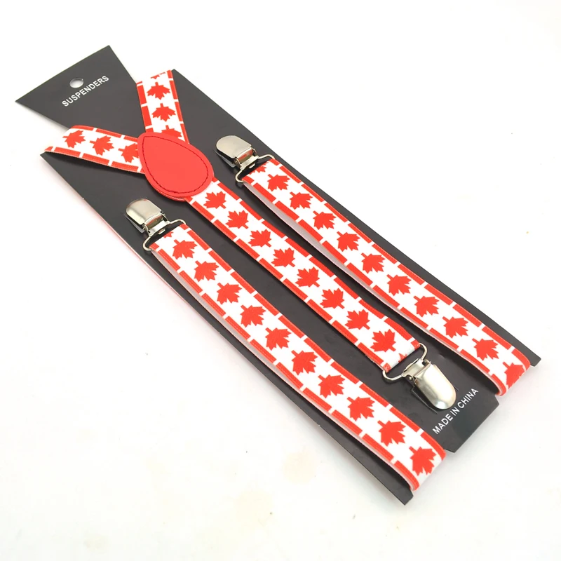 New 2.5cm Canadian flag/maple leaf flag Suspender Men Women`s Unisex