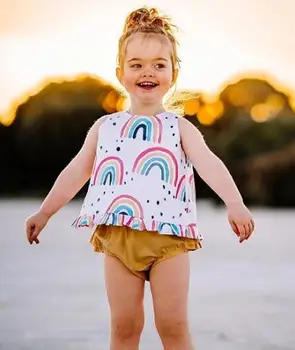 

Rainbow romper suit, rainbow color matching romper pants 2-piece suit, new autumn