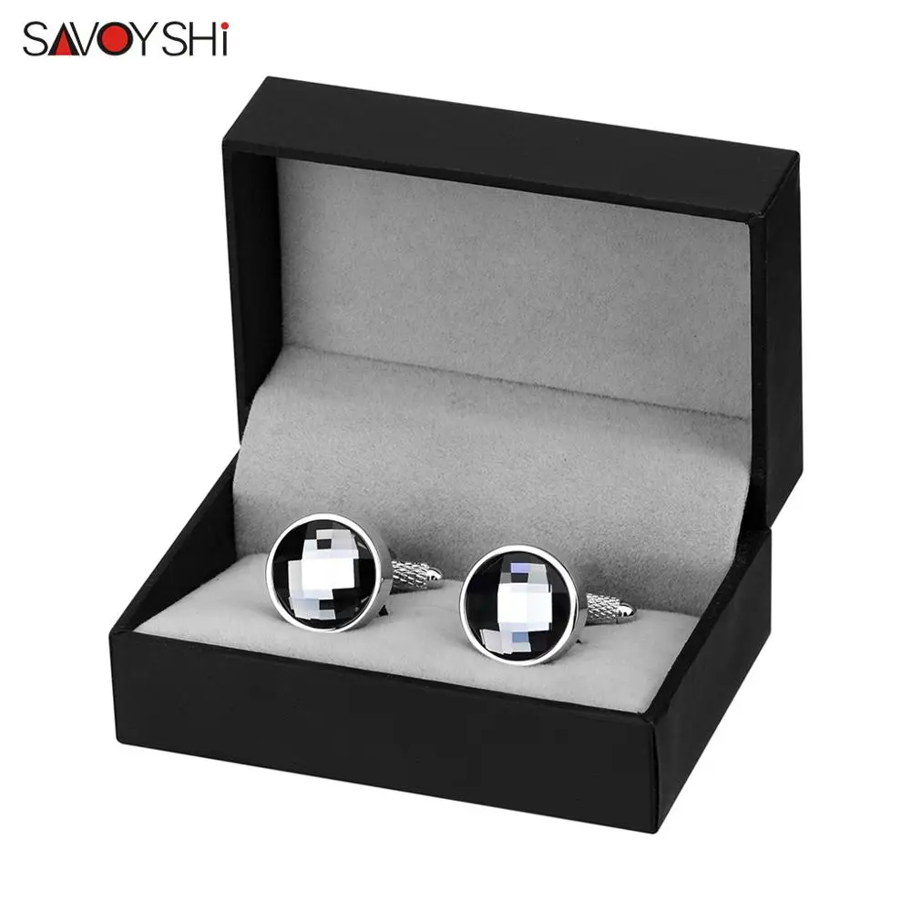 SAVOYSHI 남성용 최신 라운드 커프스 단추 고품질 유리 커프스 단추 브랜드 남성 정장 셔츠 커프스 액세서리