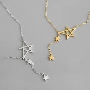 

Boho Fashion 925 Sterling Silver Crystal Stars Necklaces For Women Bijoux Short Choker Necklaces Statement Jewelry Collar Colar