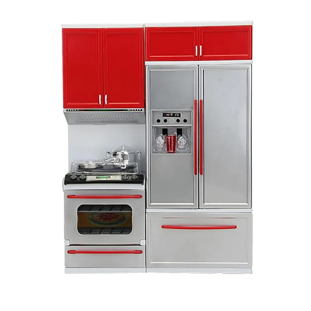New Red Mini Kitchen Pretend Play Cooking Set Simulation Cabinet Stove Girls Toy Doll House Appliances | Игрушки и хобби